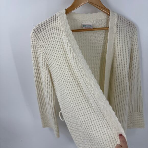 Vintage Bams Knits San Francisco White Acrylic Belted Cardigan Sweater Large - Picture 5 of 8
